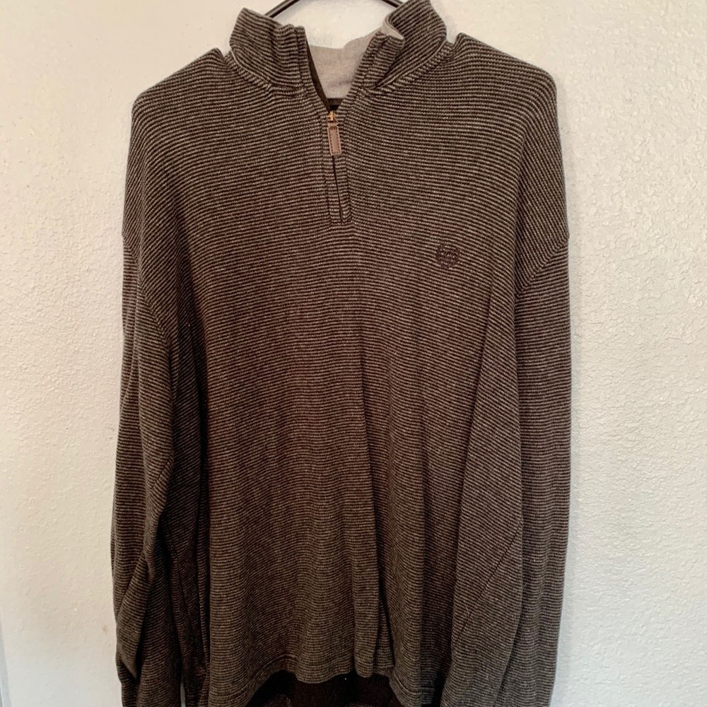 Chaps 1/4 Zip Black/Gray Striped Sweater EOC